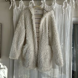 Splendid hooded faux shaggy fur open jacket, M,